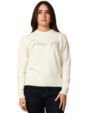 MAGLIONE DONNA MC 2 SAINT BARTH WHITE CON RICAMO LUREX "GOSSIP GIRL" IN MISTO CASHMERE