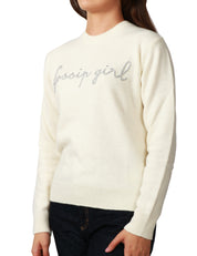 MAGLIONE DONNA MC 2 SAINT BARTH WHITE CON RICAMO LUREX "GOSSIP GIRL" IN MISTO CASHMERE