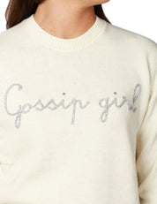 MAGLIONE DONNA MC 2 SAINT BARTH WHITE CON RICAMO LUREX "GOSSIP GIRL" IN MISTO CASHMERE