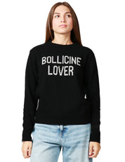MAGLIONE DONNA MC 2 SAINT BARTH NERO CON STAMPA "BOLLICINE LOVER" IN MISTO CASHMERE