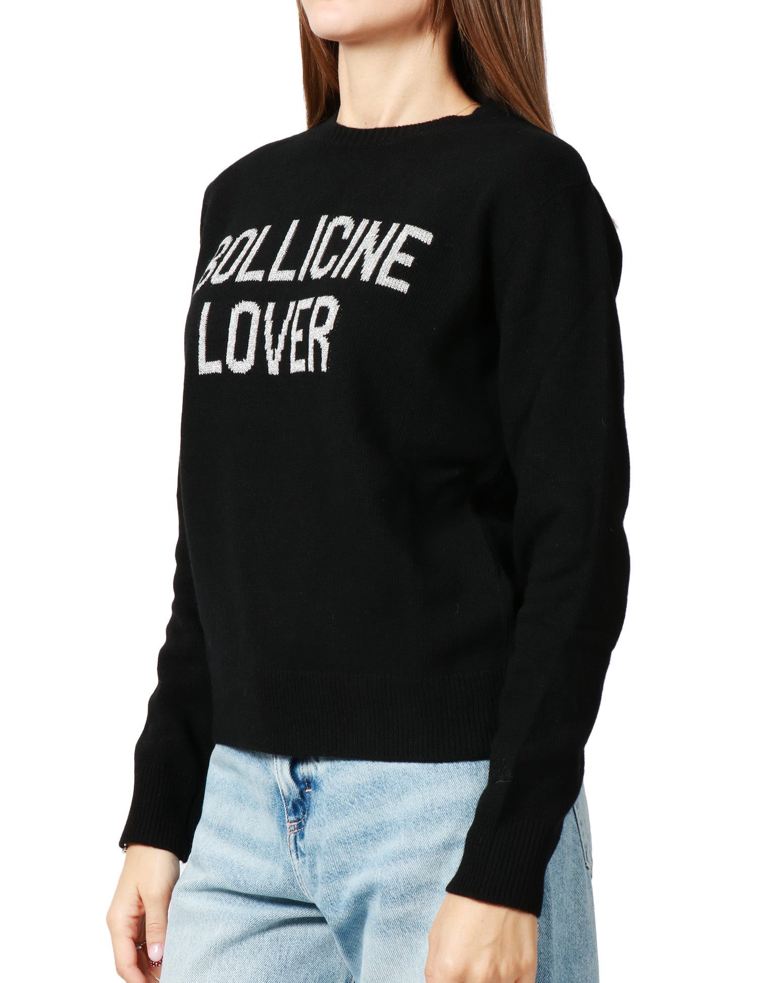 MAGLIONE DONNA MC 2 SAINT BARTH NERO CON STAMPA "BOLLICINE LOVER" IN MISTO CASHMERE