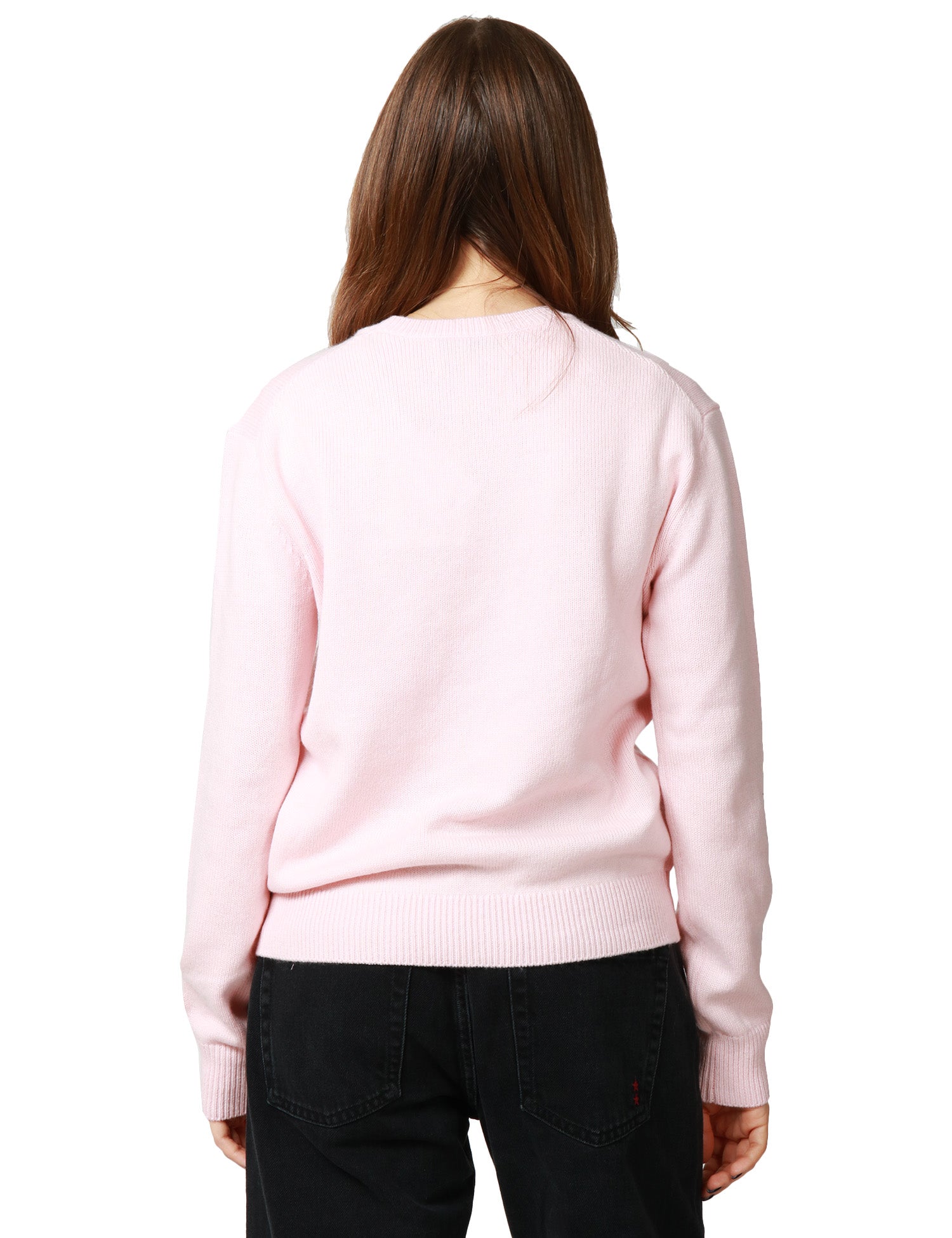 MAGLIONE DONNA MC 2 SAINT BARTH PINK CON RICAMO "LOVE IS OVERRATED" E CUORI APPLICATI IN MISTO CASHMERE
