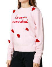 MAGLIONE DONNA MC 2 SAINT BARTH PINK CON RICAMO "LOVE IS OVERRATED" E CUORI APPLICATI IN MISTO CASHMERE