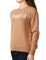 MAGLIONE DONNA MC 2 SAINT BARTH CAMEL CON SCRITTA "ESAURITA" IN MISTO CASHMERE