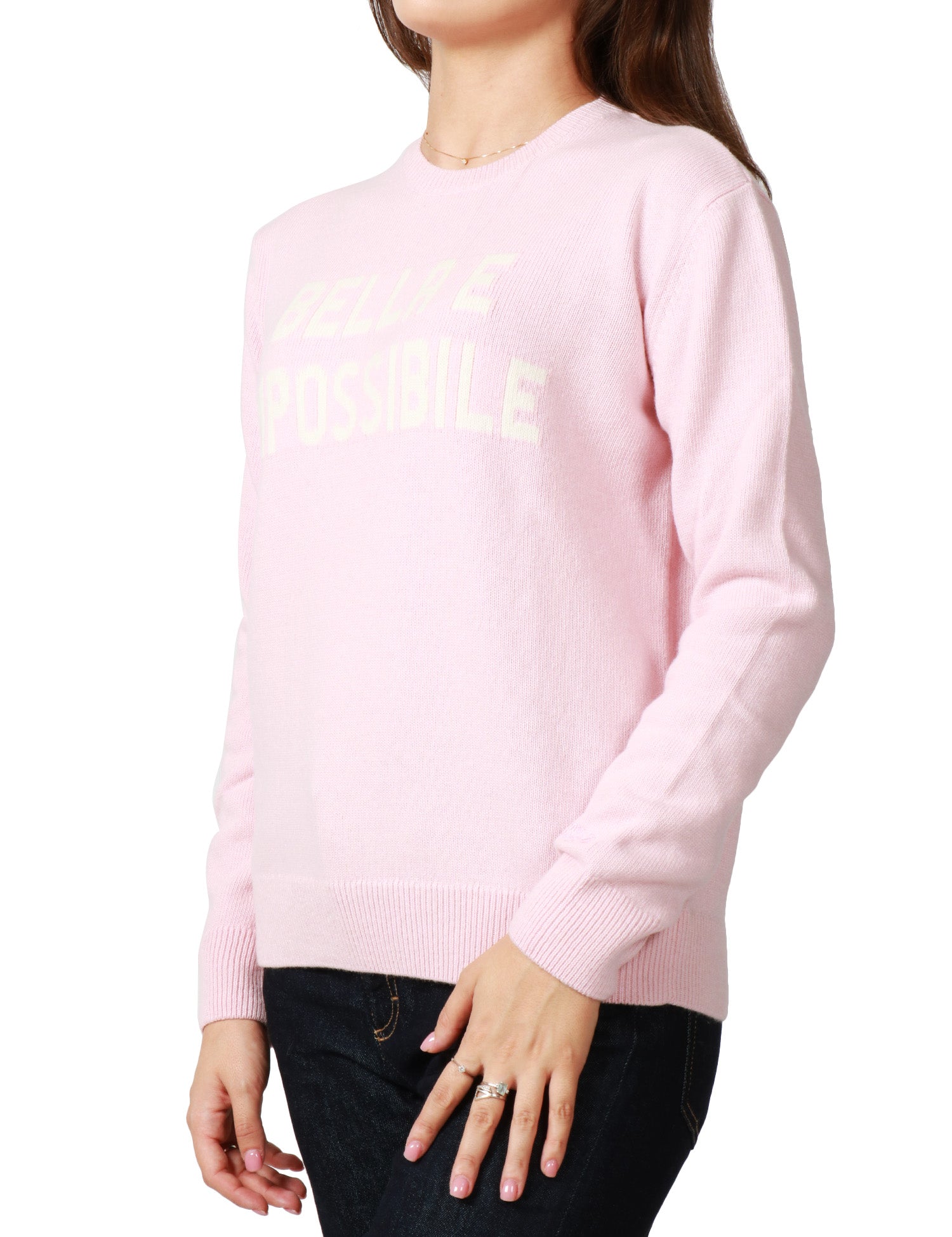 MAGLIONE DONNA MC 2 SAINT BARTH ROSA CON SCRITTA"BELLA E IMPOSSIBILE" IN MISTO CASHMERE