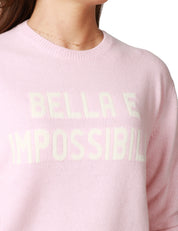MAGLIONE DONNA MC 2 SAINT BARTH ROSA CON SCRITTA"BELLA E IMPOSSIBILE" IN MISTO CASHMERE