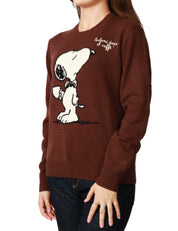 MAGLIONE DONNA MC 2 SAINT BARTH BROWN CON STAMPA SNOOPY E RICAMO "PARLAMI DOPO IL CAFFè"