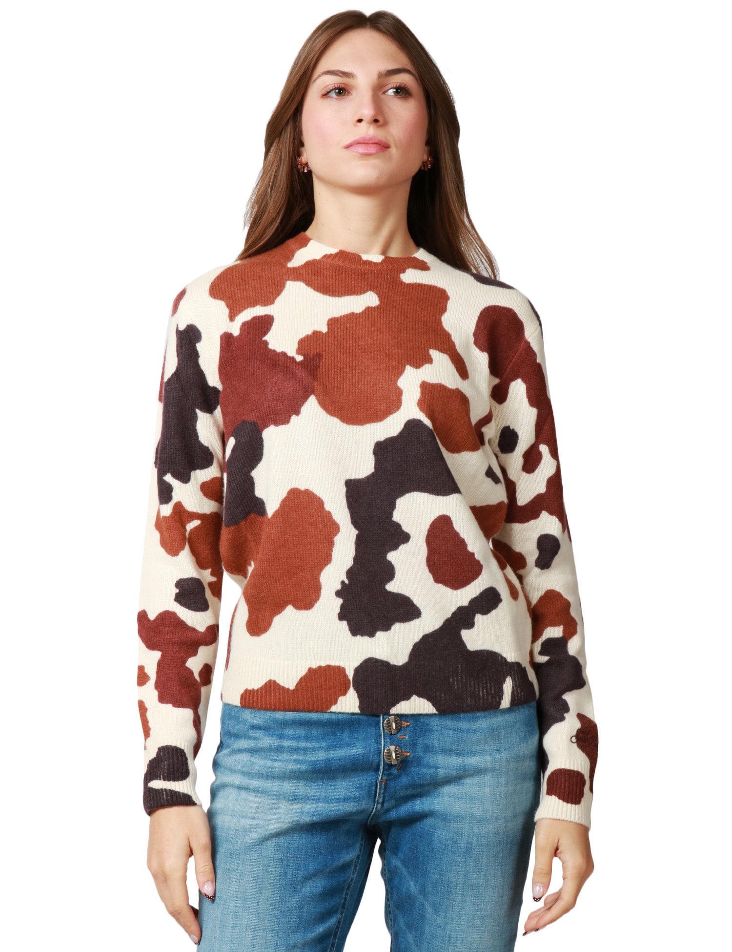 MAGLIONE DONNA MC 2 SAINT BARTH BIANCO STAMPA COW GIROCOLLO