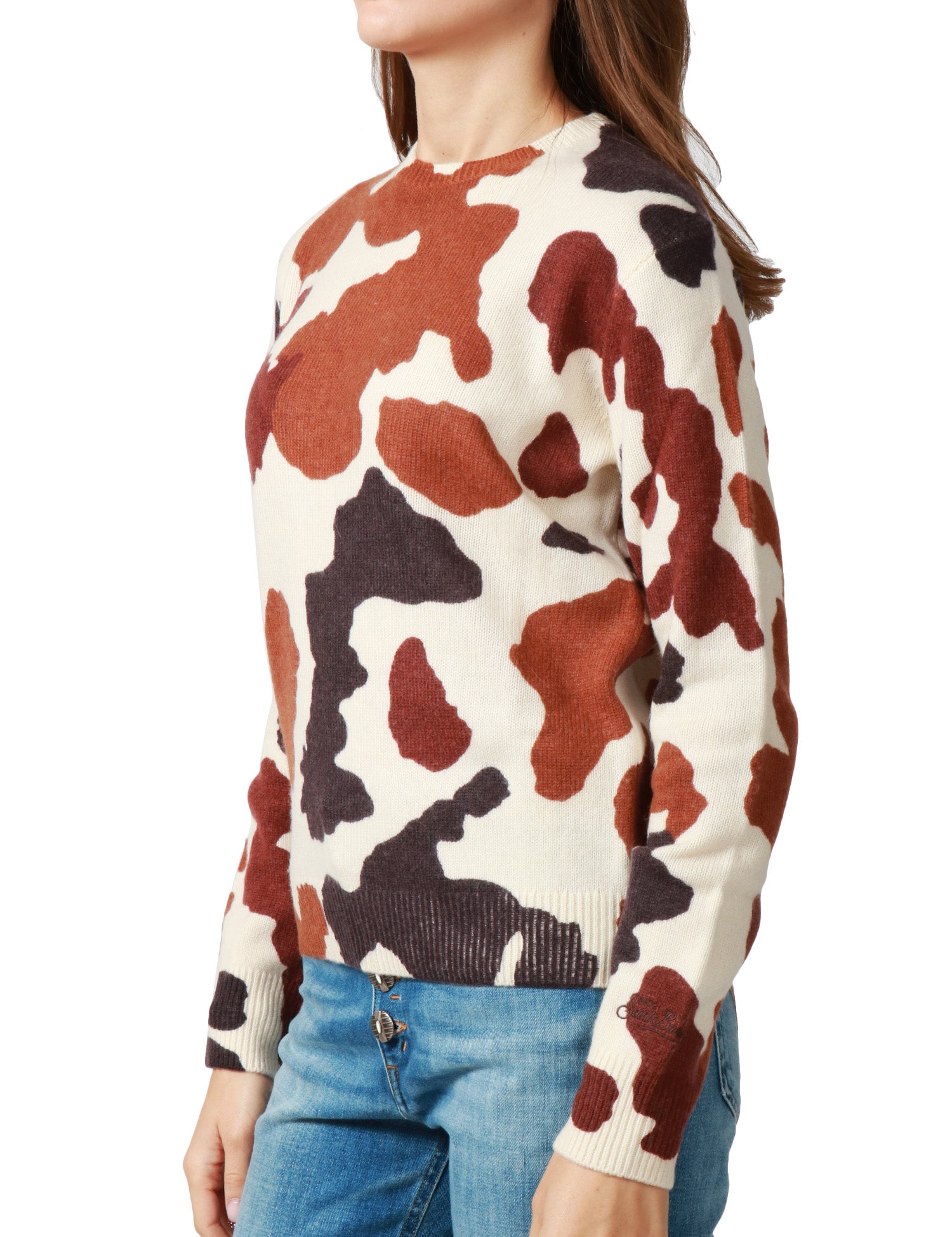 MAGLIONE DONNA MC 2 SAINT BARTH BIANCO STAMPA COW GIROCOLLO