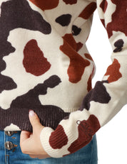 MAGLIONE DONNA MC 2 SAINT BARTH BIANCO STAMPA COW GIROCOLLO