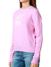 MAGLIA DONNA MC 2 SAINT BARTH ROSA BUBBLE GIROCOLLO IN MISTO LANA MERINO E ALPACA CON SCRITTA JACQUARD "BEST MUM"