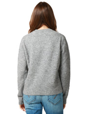 MAGLIONE DONNA MC 2 SAINT BARTH GRIGIO GIROCOLLO CON RICAMO "SERATA NO COMMENT" IN MISTO LANA MERINO E ALPACA