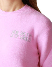 MAGLIONE DONNA MC 2 SAINT BARTH ROSA BUBBLE GIROCOLLO IN MISTO LANA MERINO E ALPACA CON RICAMO "NON SMETTO DI SPLENDERE"