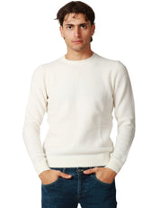 MAGLIONE UOMO MC 2 SAINT BARTH REGENT BIANCO GIROCOLLO IN MISTO ALPACA CON RICAMO LOGO SUL POLSO