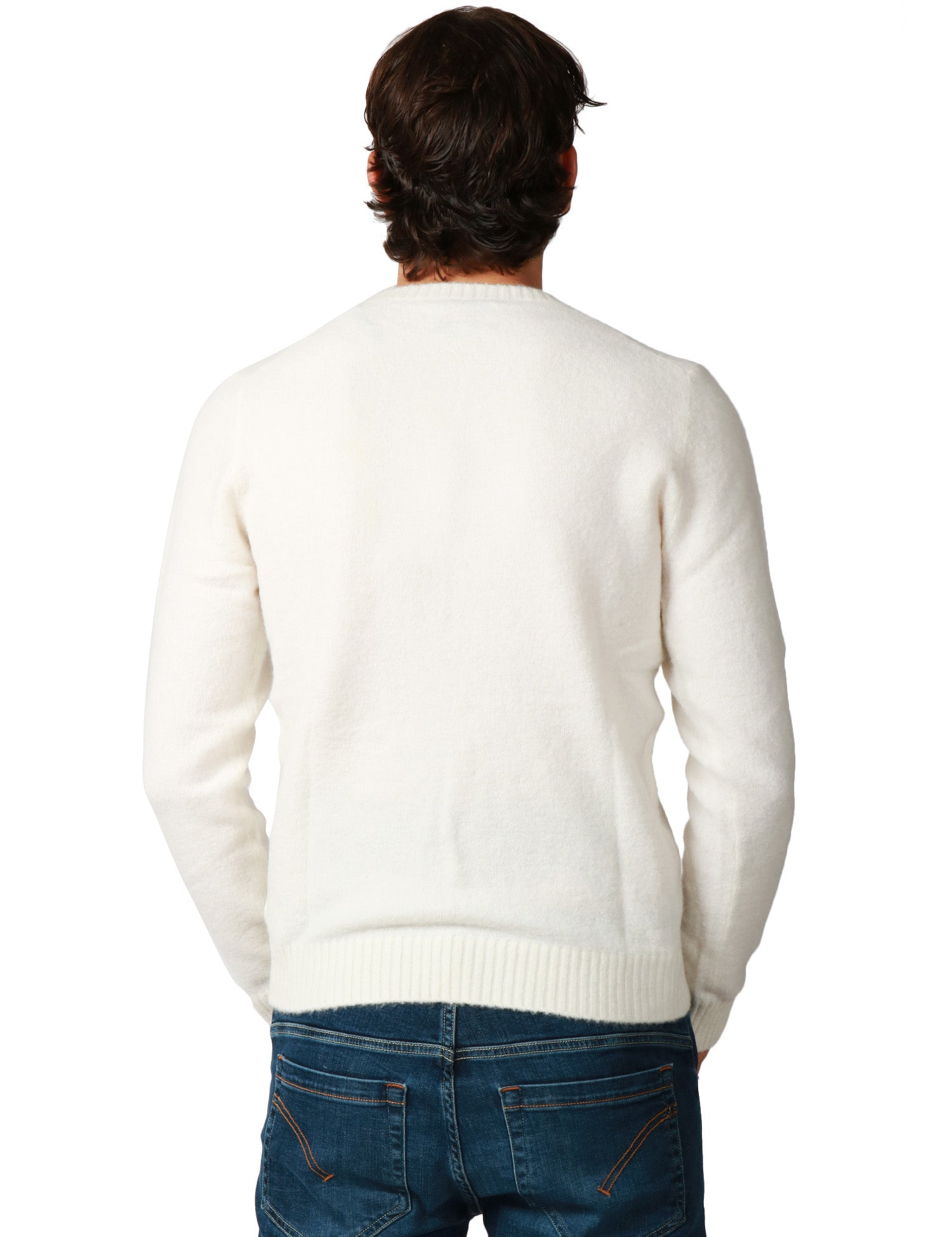 MAGLIONE UOMO MC 2 SAINT BARTH REGENT BIANCO GIROCOLLO IN MISTO ALPACA CON RICAMO LOGO SUL POLSO
