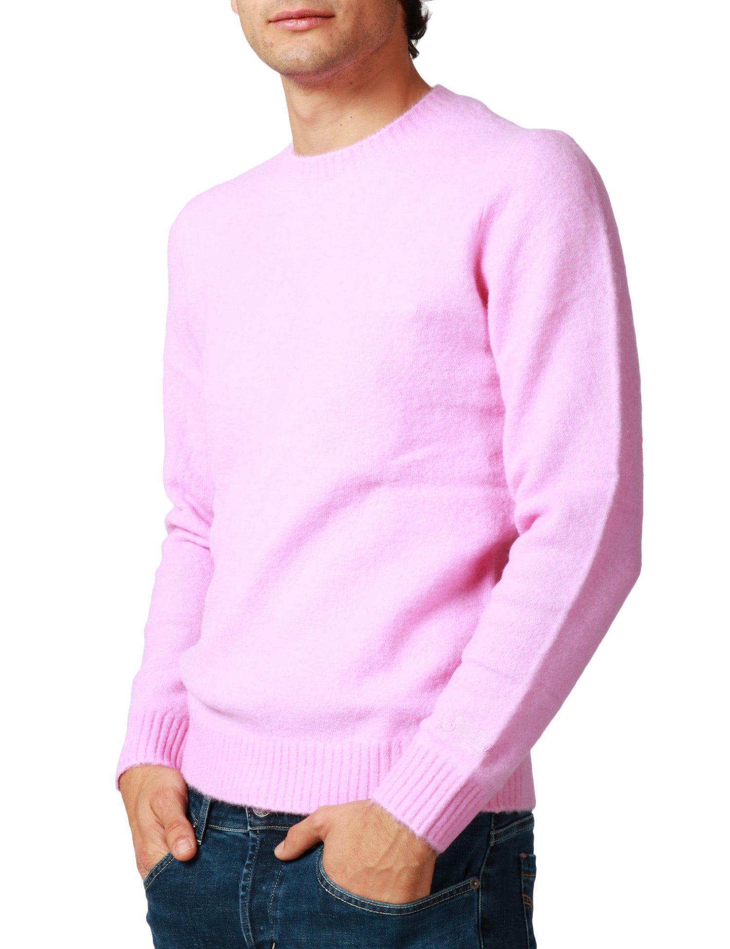 MAGLIONE UOMO MC 2 SAINT BARTH REGENT ROSA GIROCOLLO IN MISTO ALPACA CON RICAMO LOGO SUL POLSO