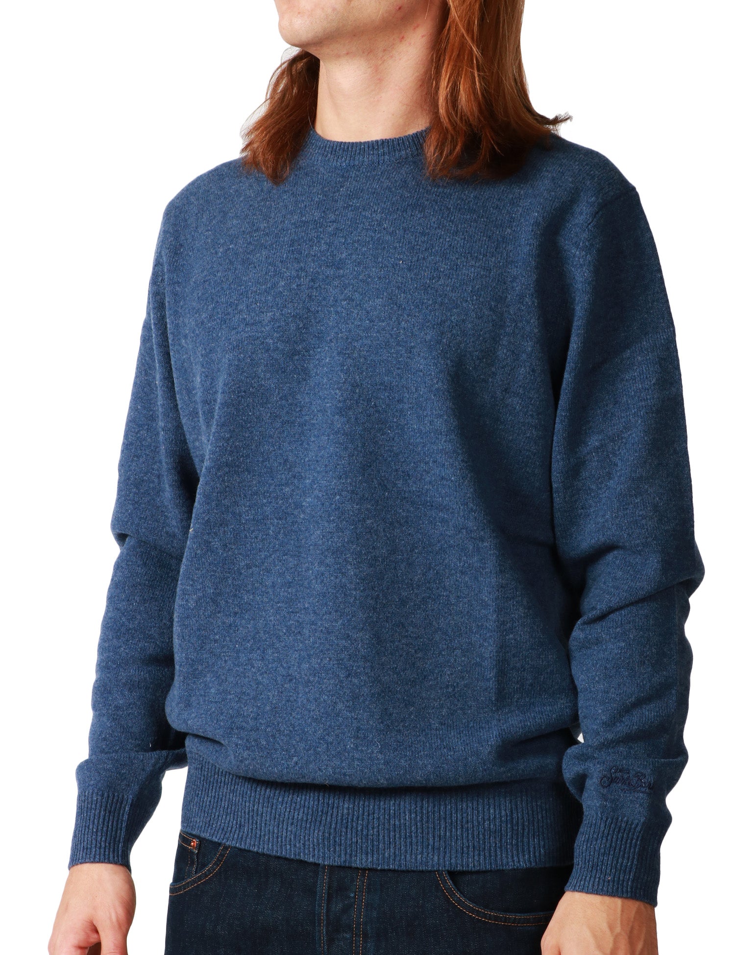 MAGLIONE UOMO MC 2 SAINT BARTH REGENT BLU DENIM GIROCOLLO IN LANA D'AGNELLO 100%