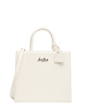 BORSA DONNA MC 2 SAINT BARTH SHOP BAG OFF WHITE IN PELLE LISCIA CON LOGO METALLICO FRONTALE