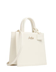 BORSA DONNA MC 2 SAINT BARTH SHOP BAG OFF WHITE IN PELLE LISCIA CON LOGO METALLICO FRONTALE