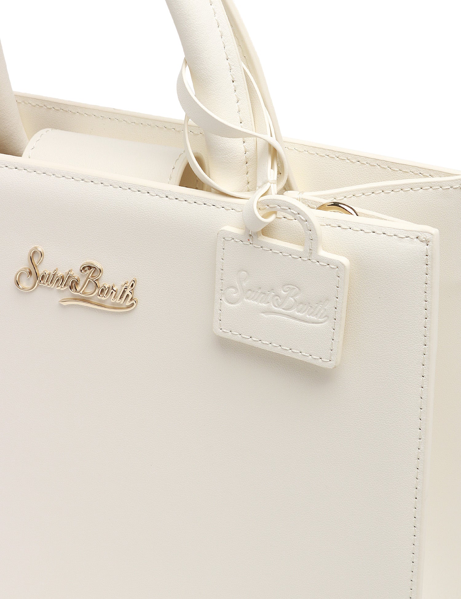 BORSA DONNA MC 2 SAINT BARTH SHOP BAG OFF WHITE IN PELLE LISCIA CON LOGO METALLICO FRONTALE
