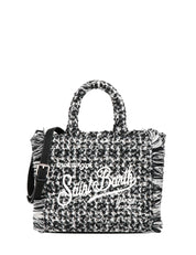 BORSA DONNA MC 2 SAINT BARTH VANITY MINI TWEED NERA CON LOGO RICAMATO E FRANGE