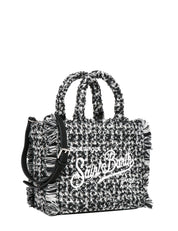 BORSA DONNA MC 2 SAINT BARTH VANITY MINI TWEED NERA CON LOGO RICAMATO E FRANGE