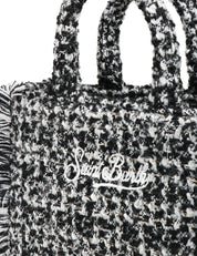 BORSA DONNA MC 2 SAINT BARTH VANITY MINI TWEED NERA CON LOGO RICAMATO E FRANGE