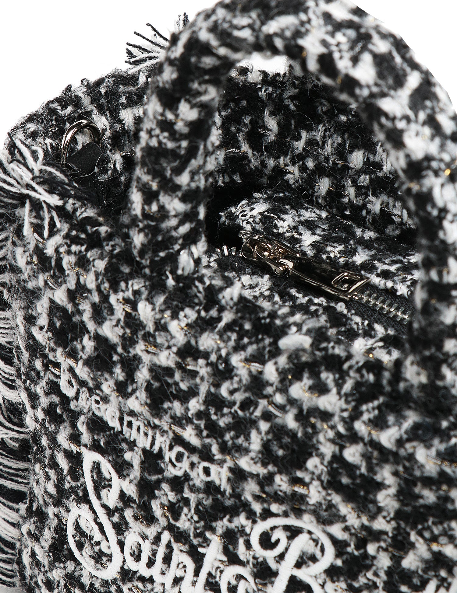 BORSA DONNA MC 2 SAINT BARTH VANITY MINI TWEED NERA CON LOGO RICAMATO E FRANGE