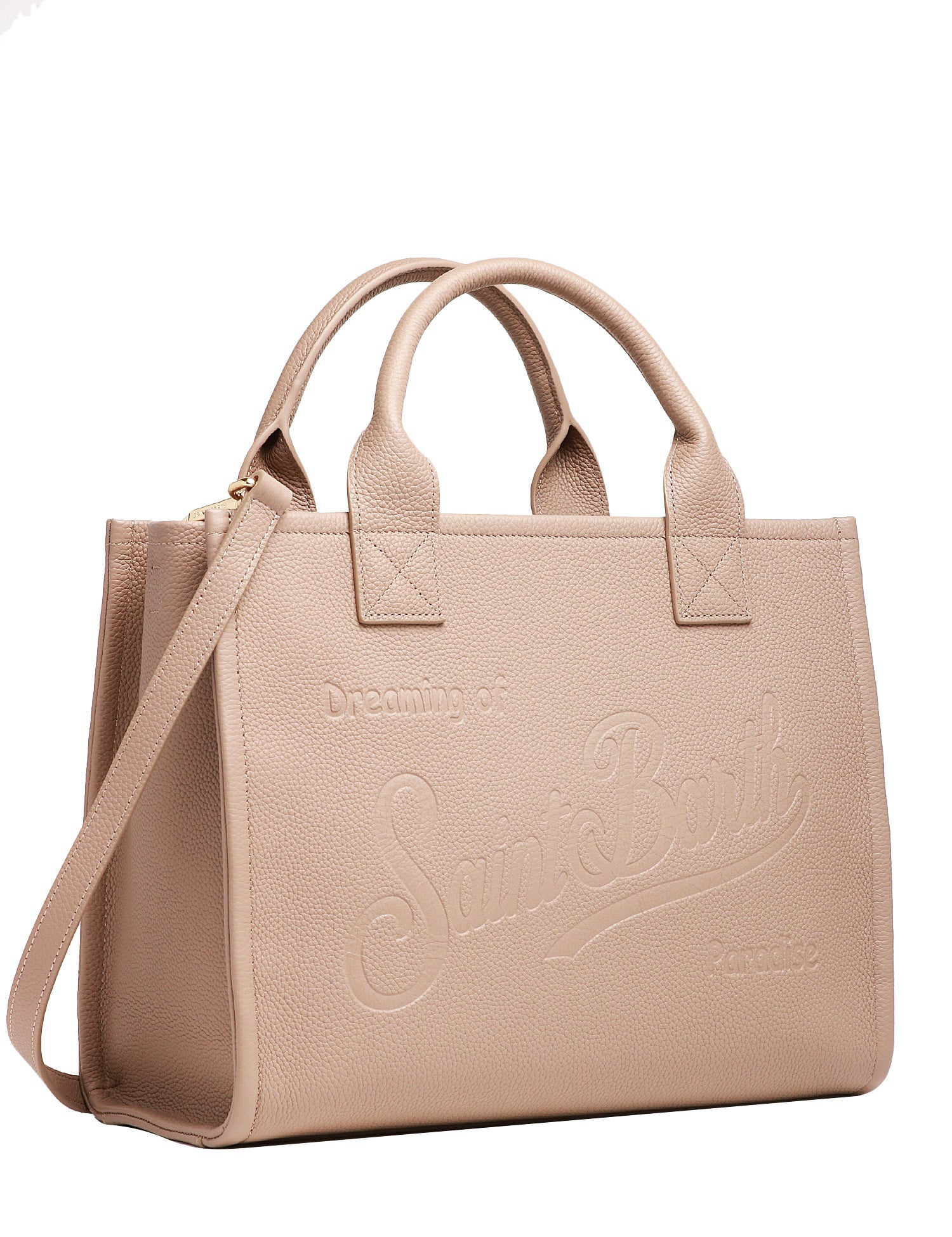 BORSA MC 2 SAINT BARTH VANITY BAG LARGE BEIGE IN PELLE MARTELLATA CON LOGO IMPRESSO A CALDO