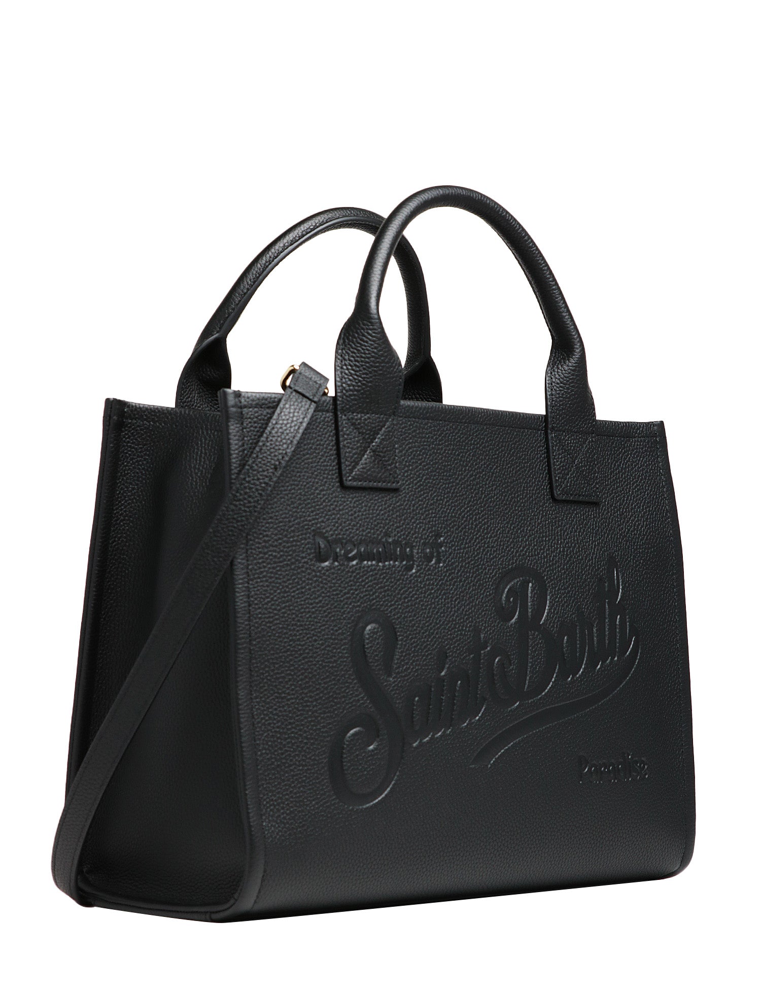 BORSA MC 2 SAINT BARTH VANITY BAG LARGE NERA IN PELLE MARTELLATA CON LOGO IMPRESSO A CALDO