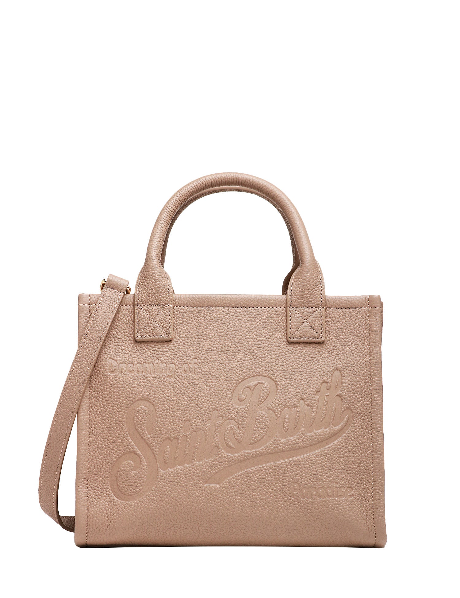 BORSA DONNA MC 2 SAINT BARTH VANITY BAG MIDI NOCCIOLA IN PELLE MARTELLATA CON LOGO IMPRESSO A CALDO E MANICI