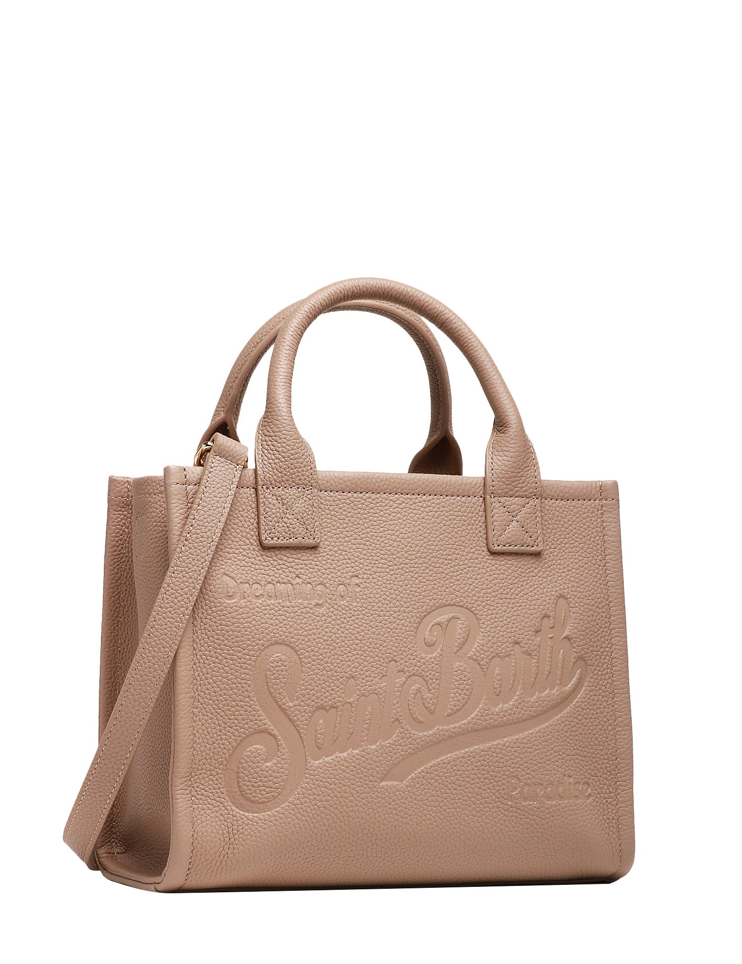 BORSA DONNA MC 2 SAINT BARTH VANITY BAG MIDI NOCCIOLA IN PELLE MARTELLATA CON LOGO IMPRESSO A CALDO E MANICI