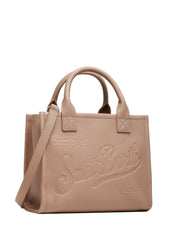 BORSA DONNA MC 2 SAINT BARTH VANITY BAG MIDI NOCCIOLA IN PELLE MARTELLATA CON LOGO IMPRESSO A CALDO E MANICI