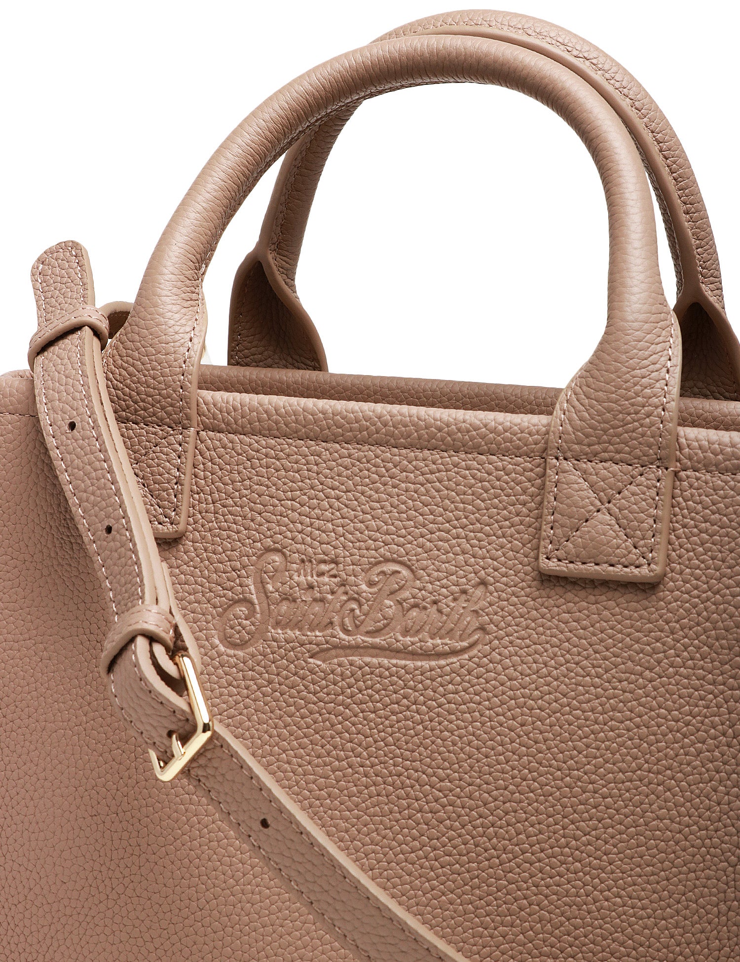 BORSA DONNA MC 2 SAINT BARTH VANITY BAG MIDI NOCCIOLA IN PELLE MARTELLATA CON LOGO IMPRESSO A CALDO E MANICI