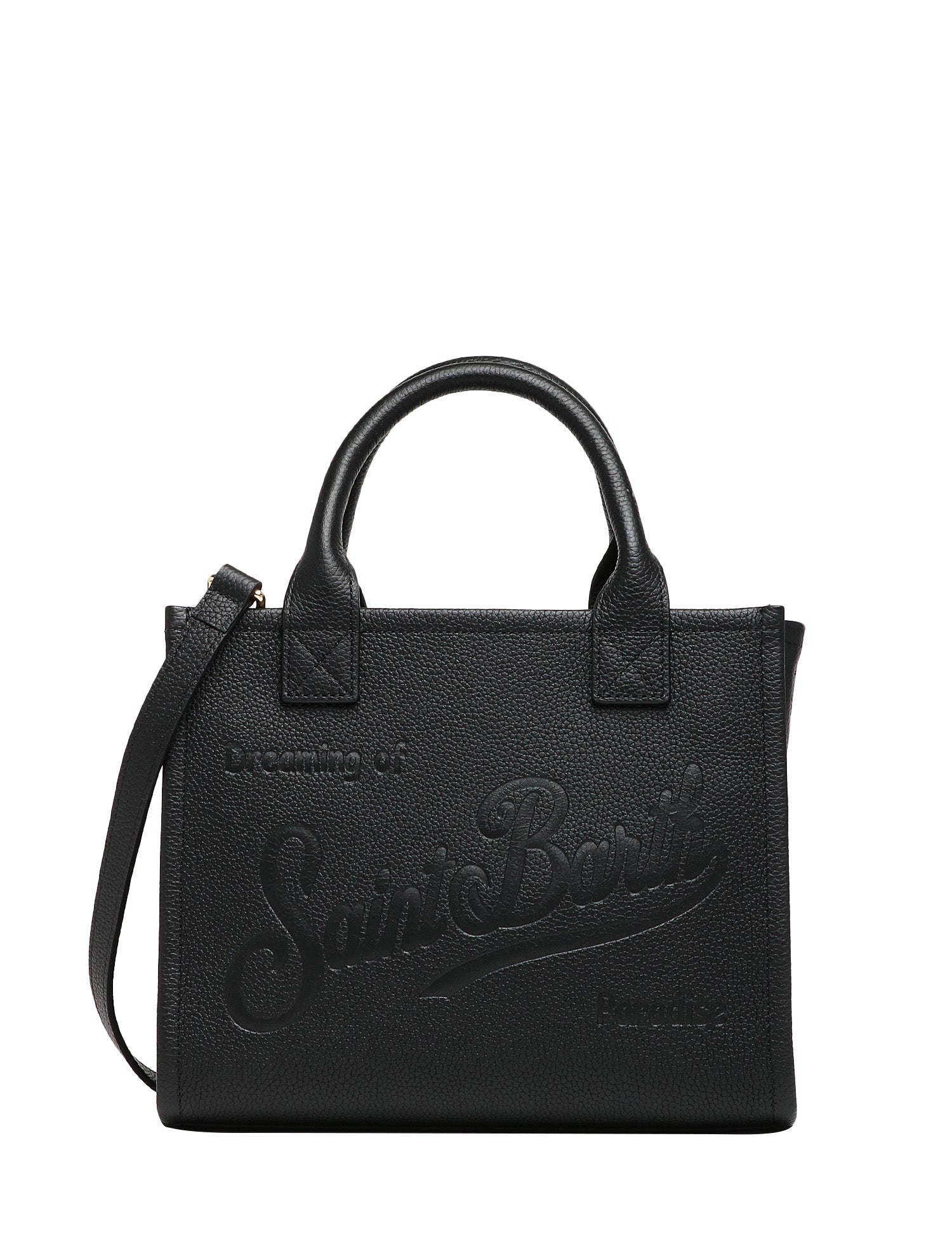 BORSA DONNA MC 2 SAINT BARTH VANITY BAG MIDI NERA IN PELLE MARTELLATA CON LOGO IMPRESSO A CALDO E MANICI