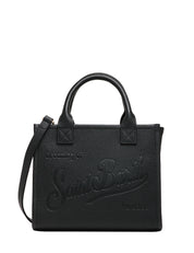 BORSA DONNA MC 2 SAINT BARTH VANITY BAG MIDI NERA IN PELLE MARTELLATA CON LOGO IMPRESSO A CALDO E MANICI