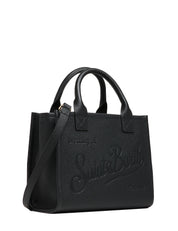 BORSA DONNA MC 2 SAINT BARTH VANITY BAG MIDI NERA IN PELLE MARTELLATA CON LOGO IMPRESSO A CALDO E MANICI
