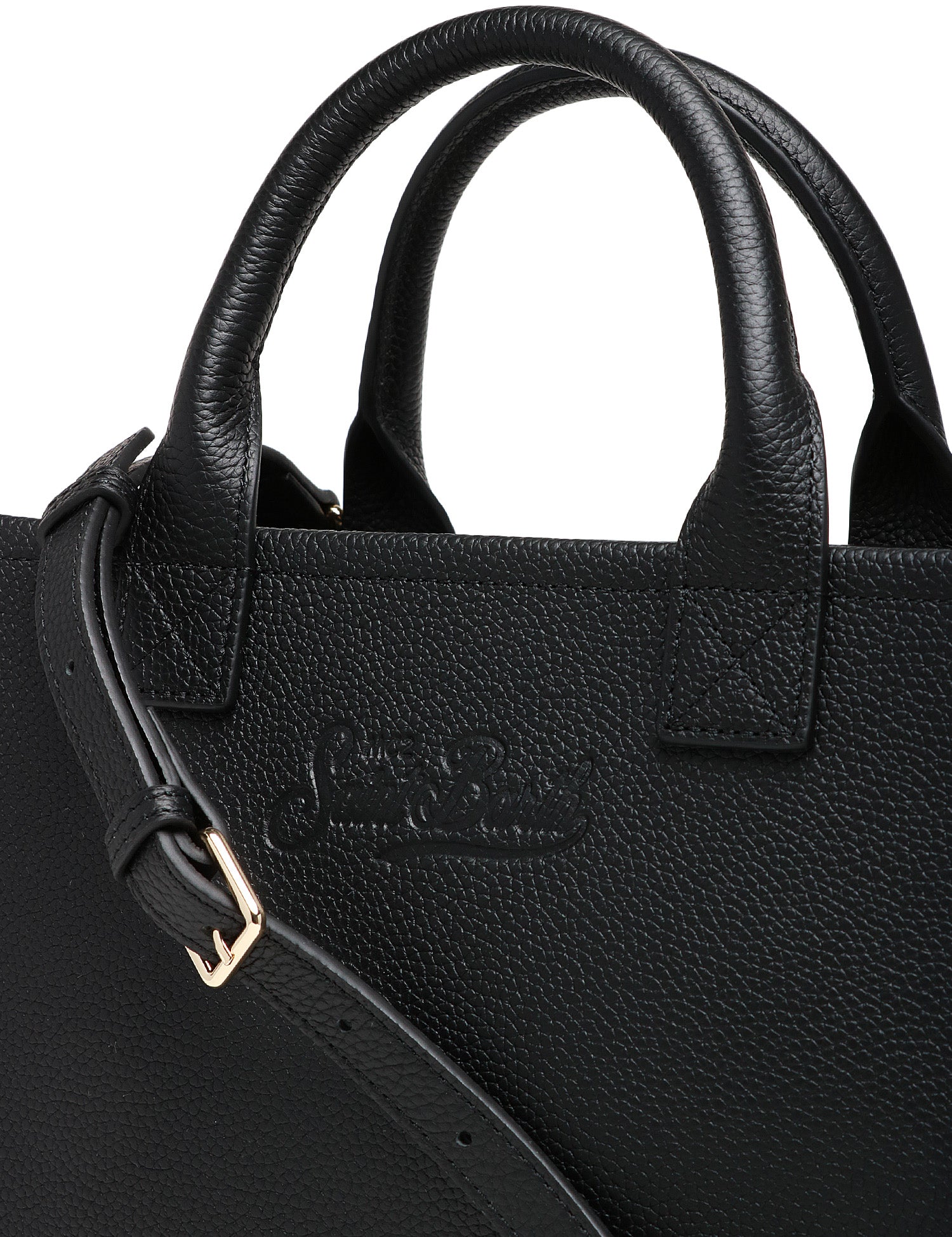 BORSA DONNA MC 2 SAINT BARTH VANITY BAG MIDI NERA IN PELLE MARTELLATA CON LOGO IMPRESSO A CALDO E MANICI