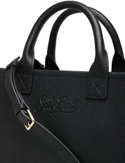 BORSA DONNA MC 2 SAINT BARTH VANITY BAG MIDI NERA IN PELLE MARTELLATA CON LOGO IMPRESSO A CALDO E MANICI