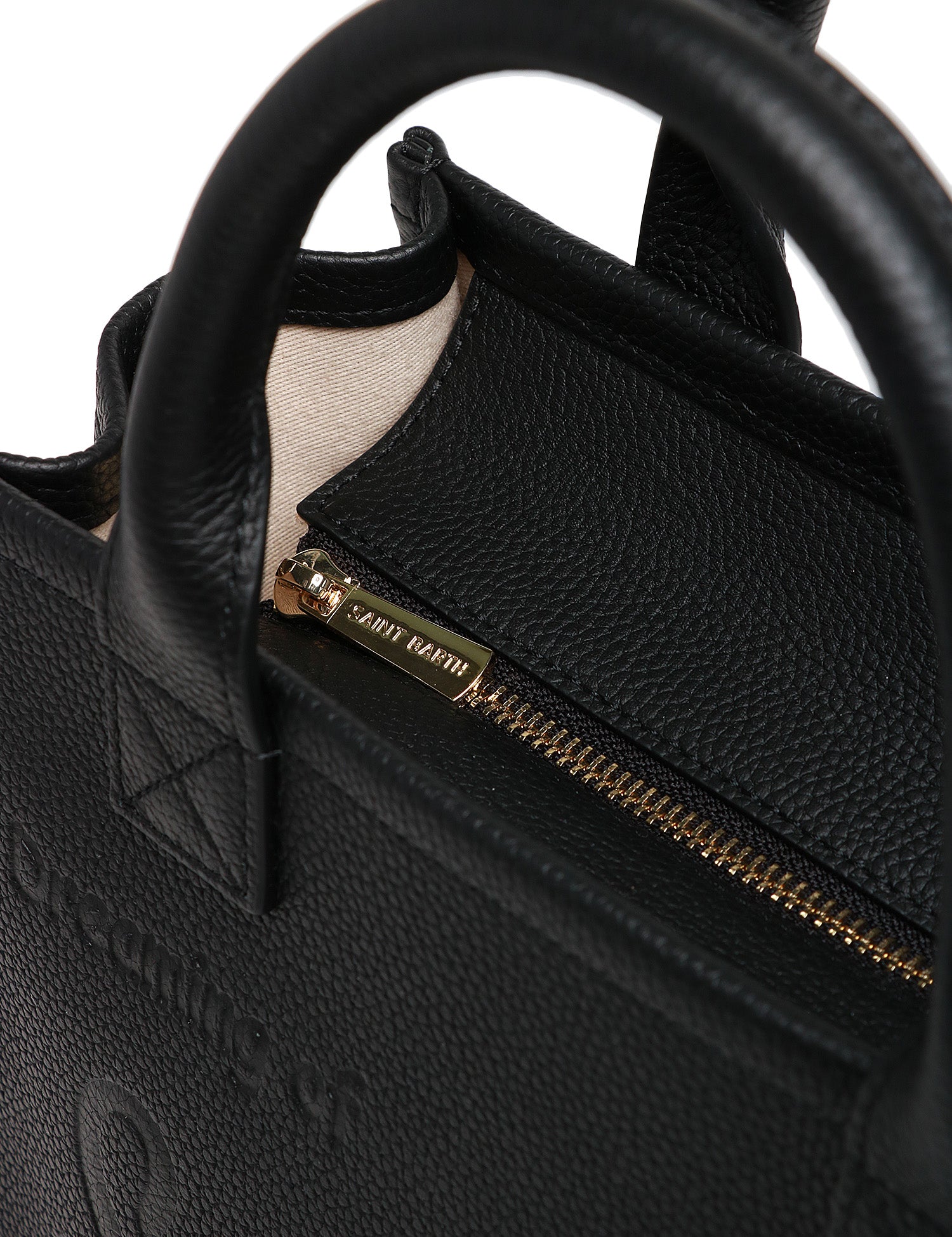 BORSA DONNA MC 2 SAINT BARTH VANITY BAG MIDI NERA IN PELLE MARTELLATA CON LOGO IMPRESSO A CALDO E MANICI