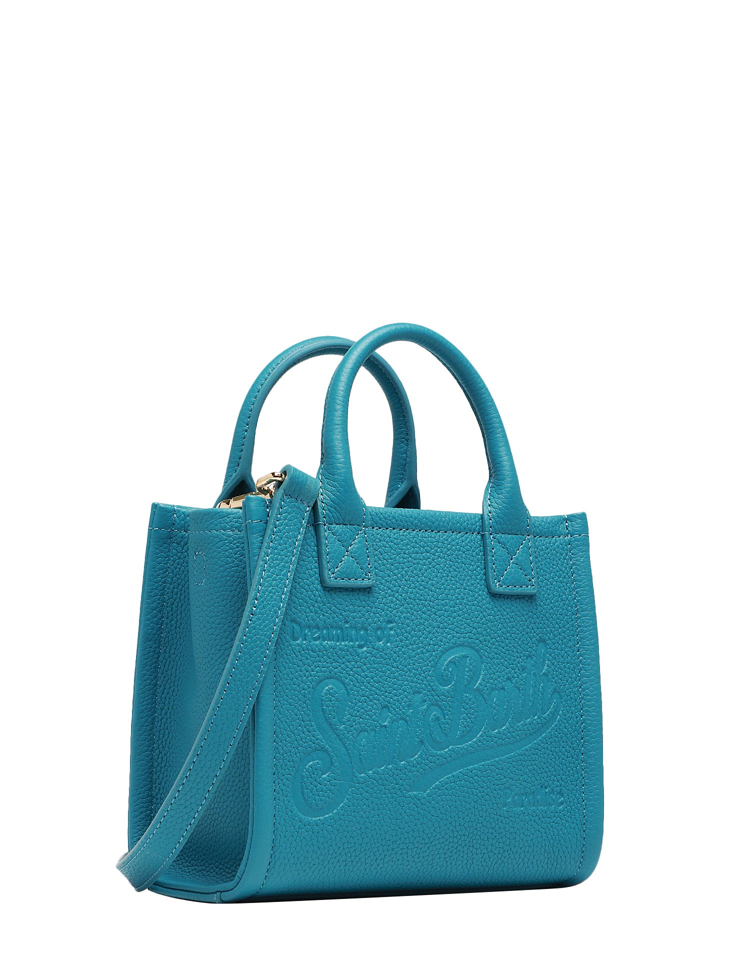 BORSA DONNA MC 2 SAINT BARTH VANITY BAG MINI OTTANIO IN PELLE MARTELLATA CON LOGO IMPRESSO A CALDO E MANICI