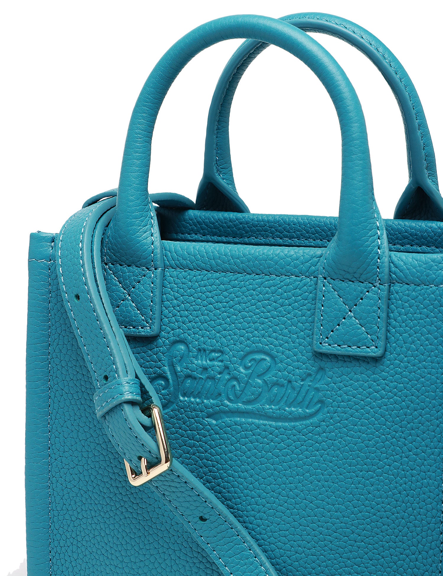 BORSA DONNA MC 2 SAINT BARTH VANITY BAG MINI OTTANIO IN PELLE MARTELLATA CON LOGO IMPRESSO A CALDO E MANICI