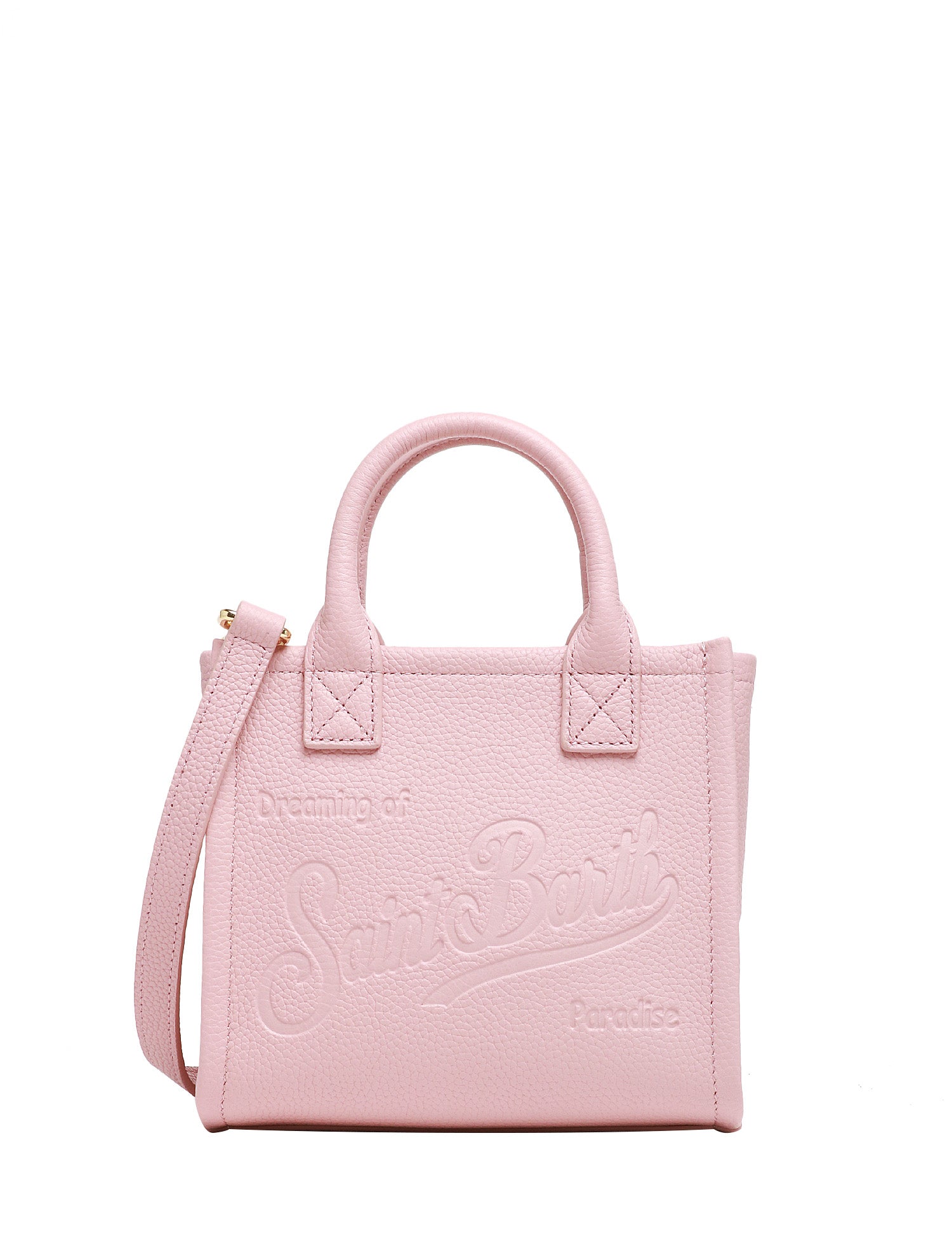 BORSA DONNA MC 2 SAINT BARTH VANITY BAG MINI ROSA IN PELLE MARTELLATA CON LOGO IMPRESSO A CALDO E MANICI