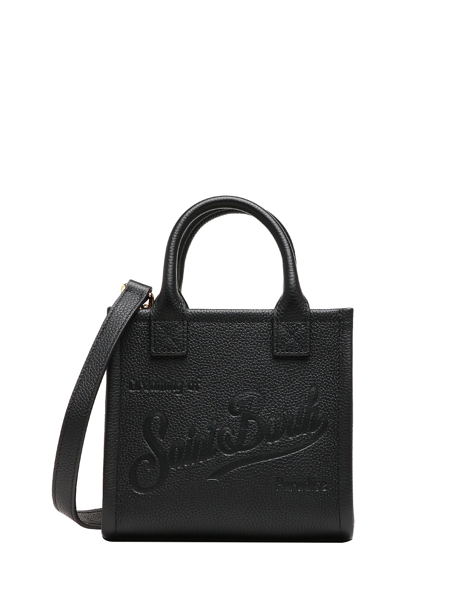 BORSA MC 2 SAINT BARTH VANITY BAG MINI NERA IN PELLE MARTELLATA CON LOGO IMPRESSO A CALDO