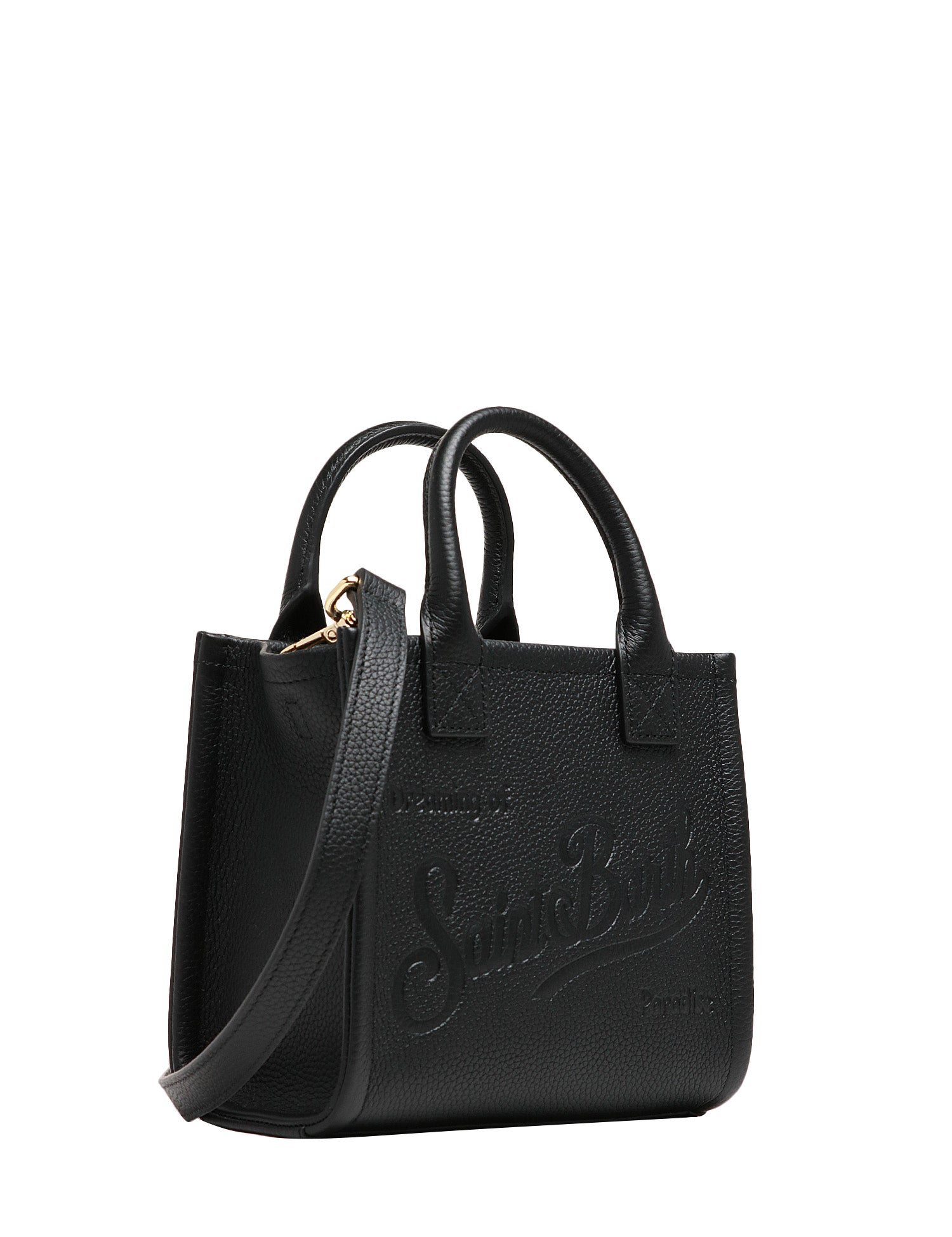 BORSA MC 2 SAINT BARTH VANITY BAG MINI NERA IN PELLE MARTELLATA CON LOGO IMPRESSO A CALDO