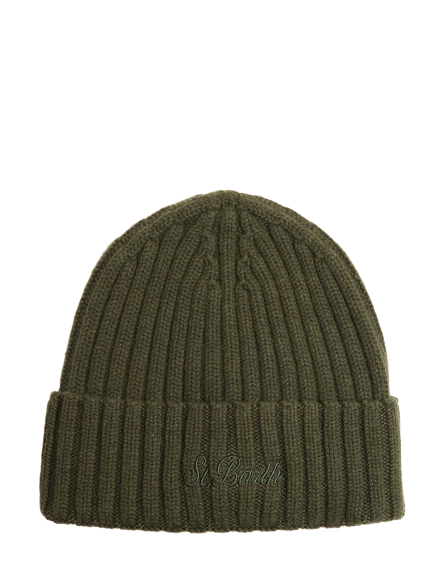 CAPPELLO UOMO MC 2 SAINT BARTH WENGEN VERDE MILITARE IN CASHMERE A COSTE CON RICAMO LOGO