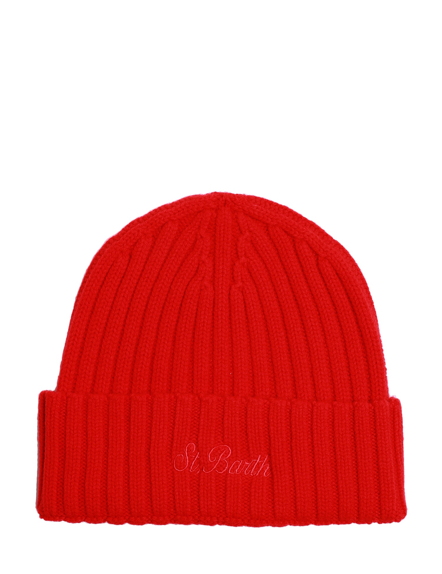 CAPPELLO MC 2 SAINT BARTH WENGEN ROSSO IN CASHMERE A COSTE INGLESE CON RICAMO LOGO