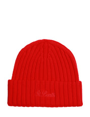 CAPPELLO MC 2 SAINT BARTH WENGEN ROSSO IN CASHMERE A COSTE INGLESE CON RICAMO LOGO