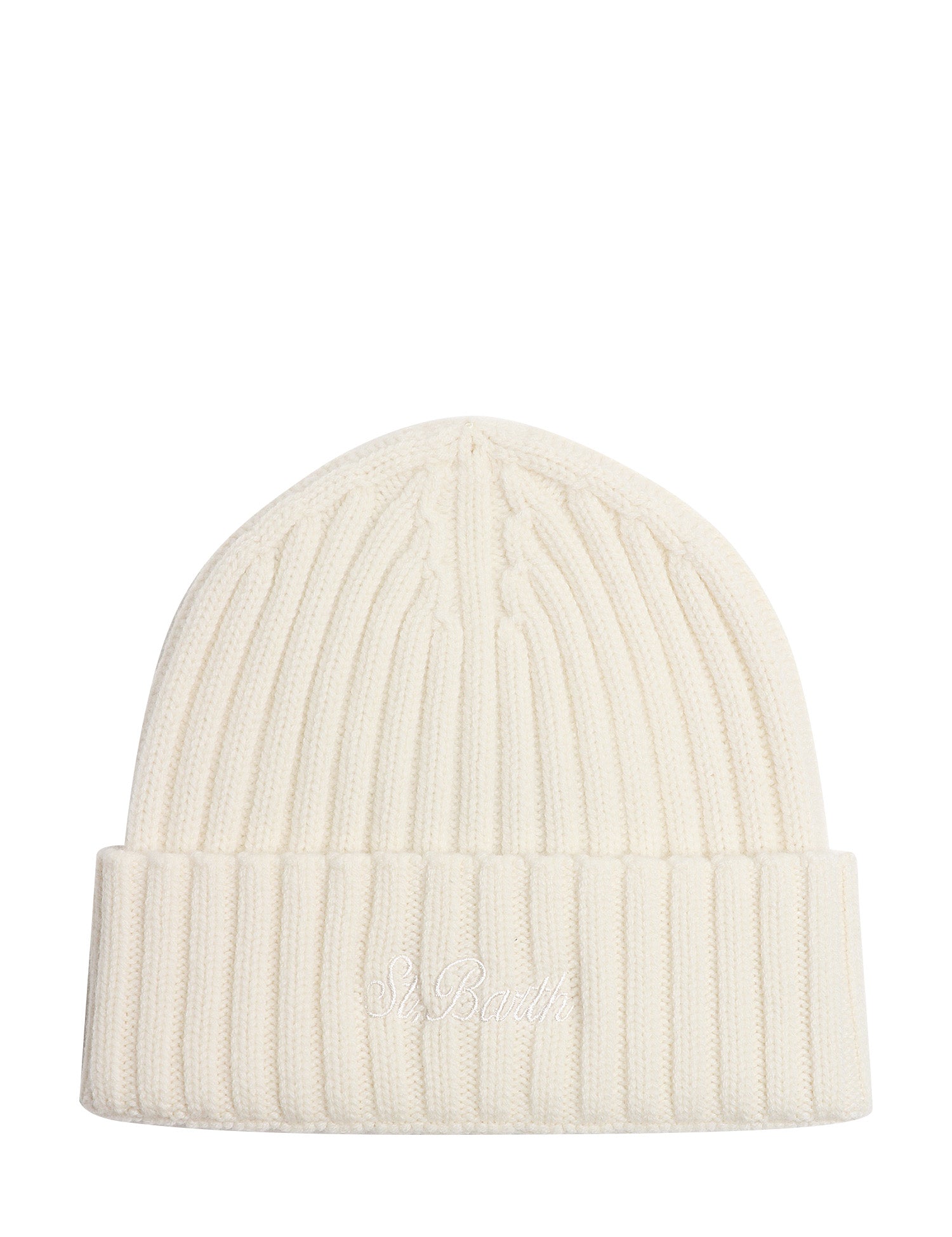 CAPPELLO MC 2 SAINT BARTH OFF WHITE IN CASHMERE A COSTE CON RICAMO LOGO