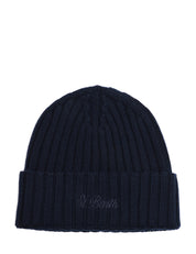 CAPPELLO UOMO MC 2 SAINT BARTH WENGEN BLU NOTTE IN CASHMERE A COSTE CON RICAMO LOGO